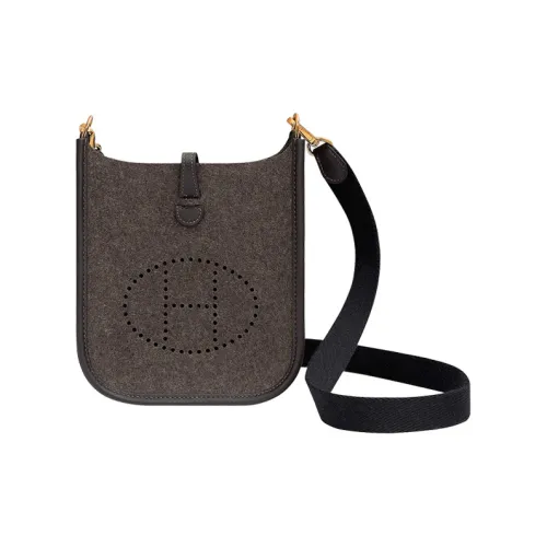 HERMES Evelyne Swift Телячья кожа с цветным холстом плечевой ремень сумка через плечо мини унисекс 46 Ebene цвет Эбеновый