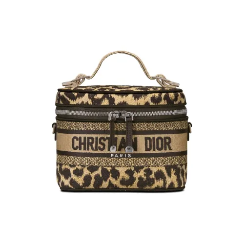 DIOR Вышивка Косметичка Сумка для туалетных принадлежностей Путешественный мешок для хранения Сумка Клатч Маленький Женский Коричневый