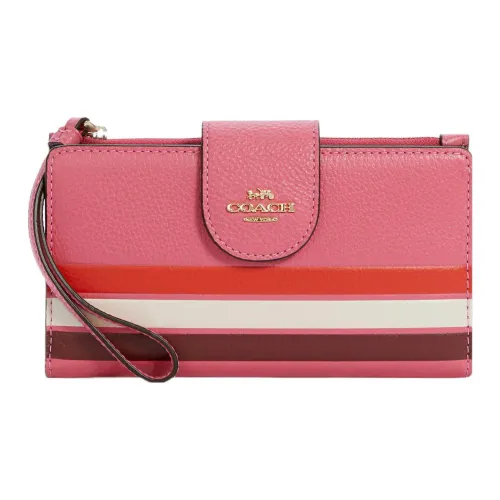 COACH Tech Wallet Кожа Держатель для карт кошелек и чехол для телефона Женские Разноцветный розовый белый