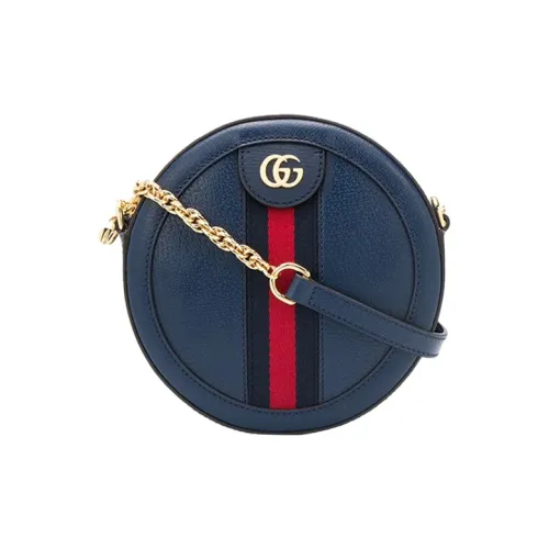 GUCCI Кожаная круглая сумка сумка через плечо с цепочкой мини-сумка на плечо женская темно-синий