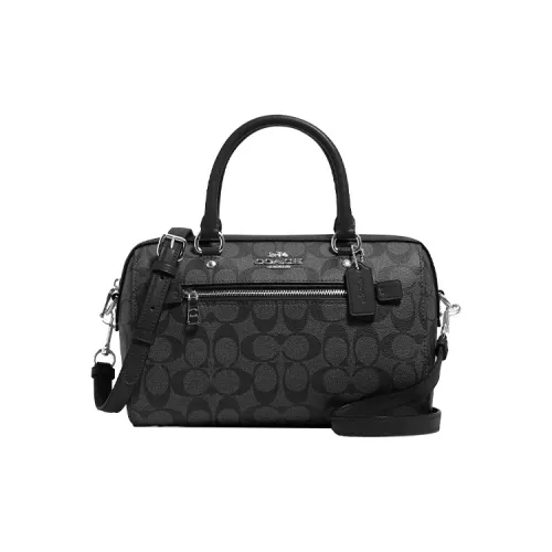 COACH Rowan Холст и Кожа Бостон Сумка Подушка Сумка Сумка через плечо Сумка среднего размера Женская Черная и Серая