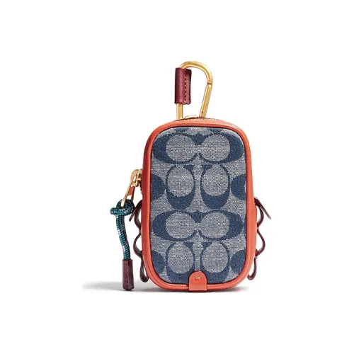 COACH Pouch Classic Monogram Холст с кожей Украшение Мелочь Кошелек Маленький Мужской Деним