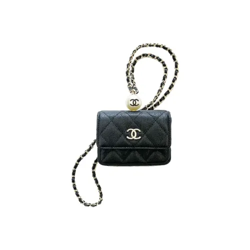 CHANEL Коровья кожа Ожерелье Сумочка для украшений Маленький Женские Черный