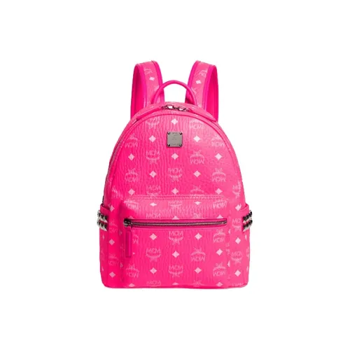 MCM Stark Visetos Artificial Leather Backpack Small Women's Neon Pink