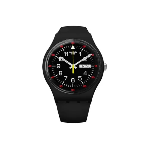 SWATCH YOKORACE Коллекция Кварцевый механизм Унисекс Часы 41 мм Черный циферблат Пластиковый корпус Часы Силиконовый ремешок SUOB724