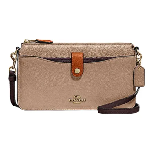 COACH NOA Полированная галечная кожа 3 в 1 Курьерская сумка Сумка через плечо Маленькая Женская Молочно-чайная