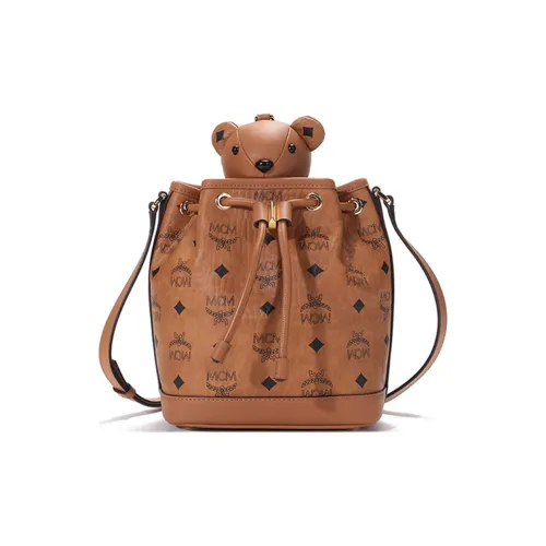 MCM Покрытый холст Ведрообразные сумки Сумки через плечо Сумка через плечо Стандартная Женская Коричневый коньячный