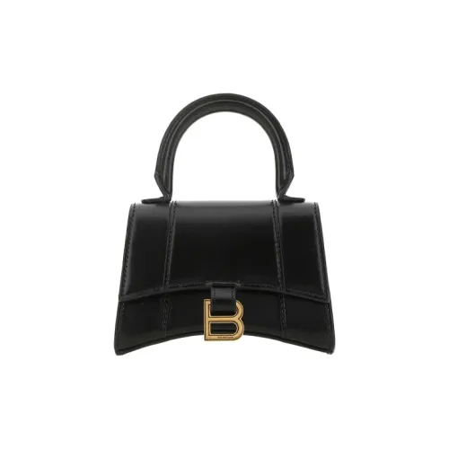 Balenciaga HOURGLASS Гладкая отделка Телячья кожа Сумка Hourglass Портативная Сумка через плечо Мини Женский Черный