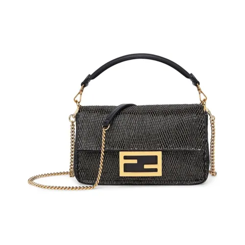 FENDI Baguette Кожа Baguette Сумка Портативная Сумка через плечо Мини Женский Черный