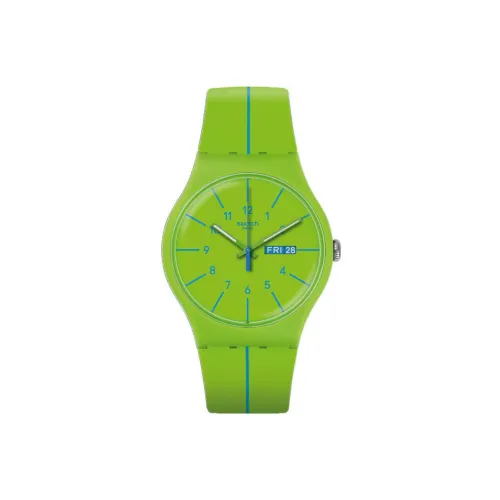 SWATCH Gent Series Кварцевый механизм Унисекс Часы 41 мм Зеленый циферблат Пластиковый корпус Часы Силиконовый ремешок