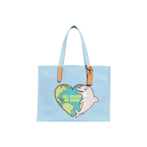 COACH Recycled Tote Холст с кожей Сумка из холста Тоут Сумка Сумка для покупок Сумка Сумка через плечо Женская Синяя