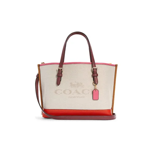 COACH Mollie Холст и Кожаная Сумка-Тот Сумка для покупок Женская Экрю и Красная