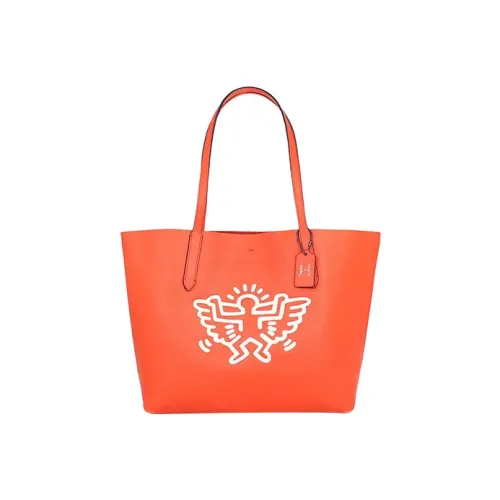 COACH X Keith Haring Коллаборация Hudson Утонченный Коровья кожа Сумка-тоут Сумка на плечо Сумка Большая Женская Оранжевая и Белая