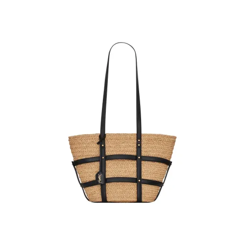 SAINT LAURENT Рафия Тоут Сумка Сумка для покупок Сумка Обычная Женская Естественный Бежевый Желтый