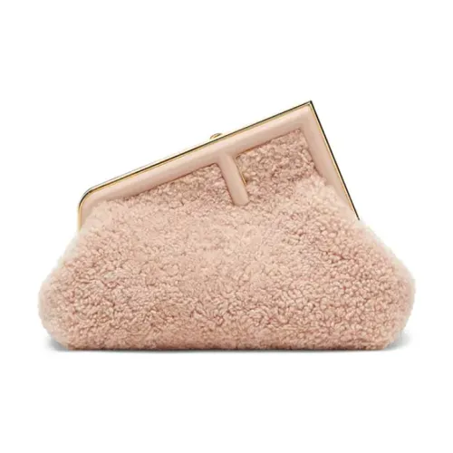 FENDI First Овчина Клатч Сумка через плечо Маленькая Женская Конфетный Светло-розовый