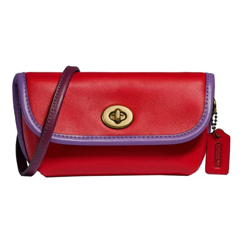 COACH Turnlock Кожа Сумка через плечо Бананка Маленькая Женская Красно-фиолетовая