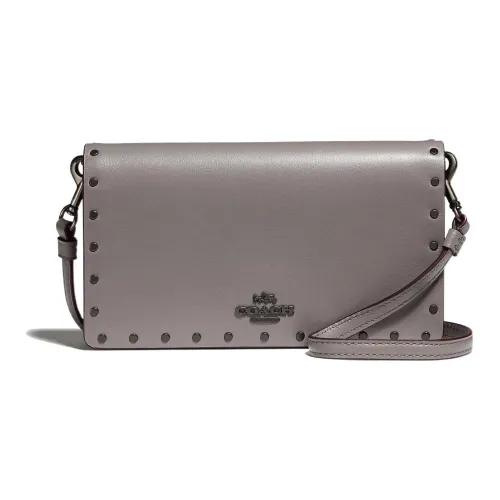 COACH Утонченный чехол для телефона из телячьей кожи сумка через плечо маленькая женская серый вереск черный медный цвет