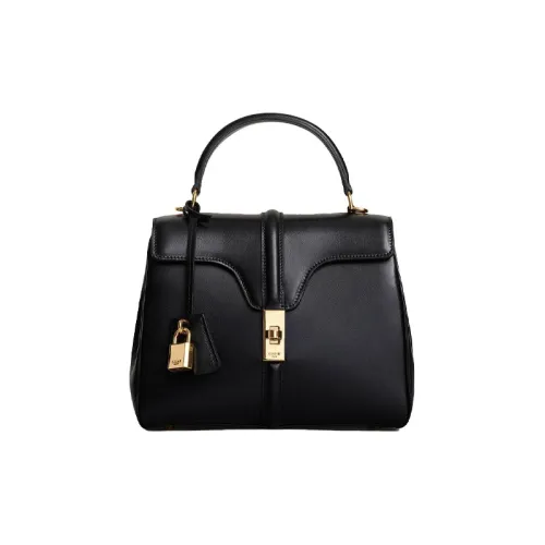 CELINE 16 Сатин Коровья кожа Сумка через плечо Маленькая Женская Черная