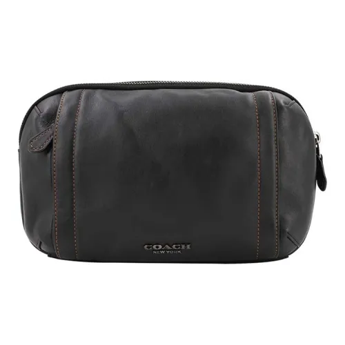 COACH Graham Гладкая поверхность Кожа Camera Сумка Сумка через плечо Бананка Большой Мужской Черный