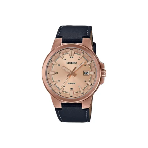 CASIO Standard Series Кварцевый механизм Естественная кожа Ремешок Часы Мужские Розовый циферблат MTP E173RL 5AVDF