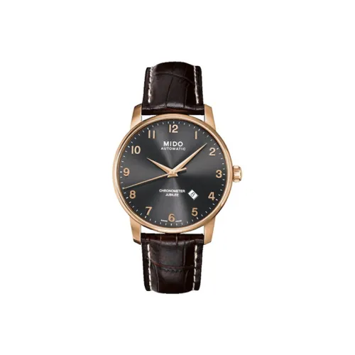 Mido Baroncelli Автоматический Механический Часы Мужские 42 мм Серый Циферблат PVD Покрытие Корпус Часов Кожаный Ремешок