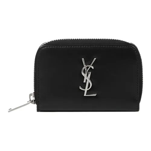 SAINT LAURENT Гладкая кожа Кошелек на молнии Держатель для карт кошелек Мужской Черный