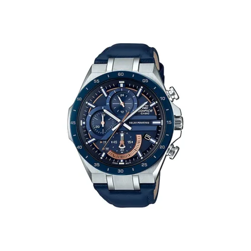 CASIO EDIFICE Collection Солнечный механизм натуральная кожа ремешок часы для мужчин синий циферблат модель EQS 920BL 2A
