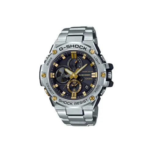 CASIO г Steel Collection Dual Display Disk Солнечный Кварцевый механизм Нержавеющая сталь Ремень Часы Мужские Черный циферблат