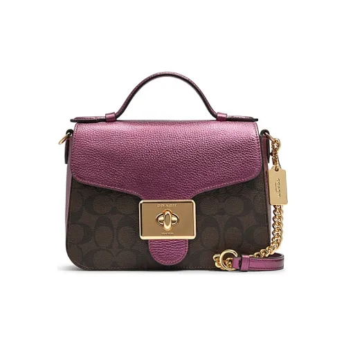 COACH Cassidy Кожа Сумка с клапаном Сумка через плечо Сумка на плечо Сумка маленькая Женская Коричневый Фиолетовый