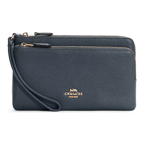 COACH Double Zip Wallet Коровья кожа Держатель для карт клатч кошелек среднего размера женский цвет полночный синий