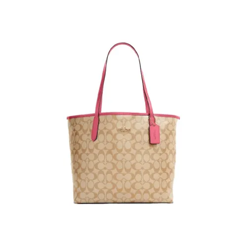 COACH Городская сумка из ПВХ сумка-тоут сумка для покупок сумка через плечо большая женская молочно-чайная монограмма и розово-вишневый цвет серия Edge