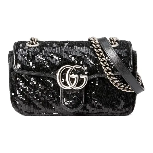 GUCCI Marmont Лоскутное шитье Reflective PIECES Сумка через плечо Сумка на плечо Женская Черная