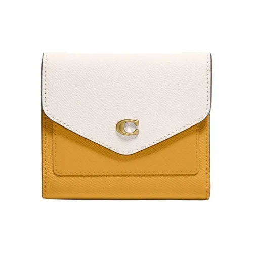COACH Wyn Кожа Кошелек Маленький Женский Ярко-желтый и Белый