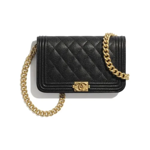 CHANEL С рельефом Тисненый Коровья кожа Кошелек на цепочке Сумка через плечо Маленький Женский Черный