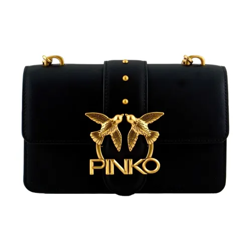 PINKO Love Icon Корова Кожа Bird Сумка Swallow Сумка Сумка через плечо Мини Женская Черная Черное Золото