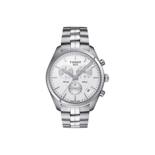 Tissot PR100 Collection Кварцевый механизм Мужские часы Часы 41 мм Серебристый циферблат Ремешок из нержавеющей стали