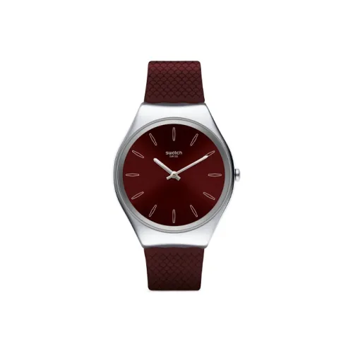 Swatch Quartz Механизм Унисекс Часы 38 мм Красный Циферблат Часы Корпус из Нержавеющей Стали Силиконовый Ремешок