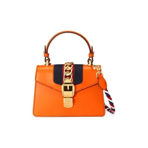 GUCCI Sylvie Кожа Сумка через плечо Сумка Мини Женская Апельсин