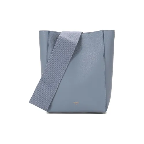 CELINE Sangle Крупнозернистая текстура Телячья кожа Сумка Сумка-ведро Сумка через плечо Маленькая Женская Арктический синий