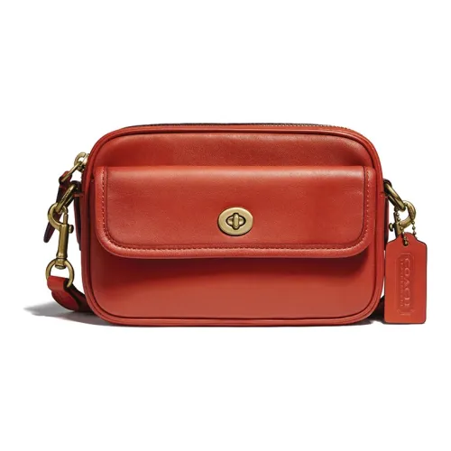 COACH Кожа Sling Сумка Сумка через плечо Бананка Маленькая Женская Оранжевая Красная
