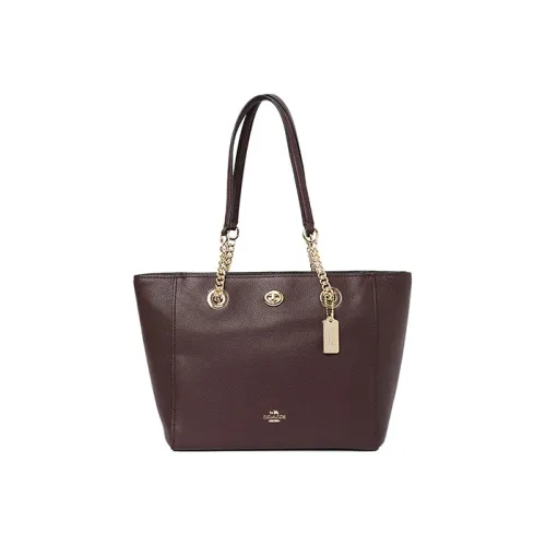 COACH Turnlock Полированная кожа GRAIN LEATHER Сумка Тоут Сумка Сумка для покупок Сумка на плечо Женская Бургунди