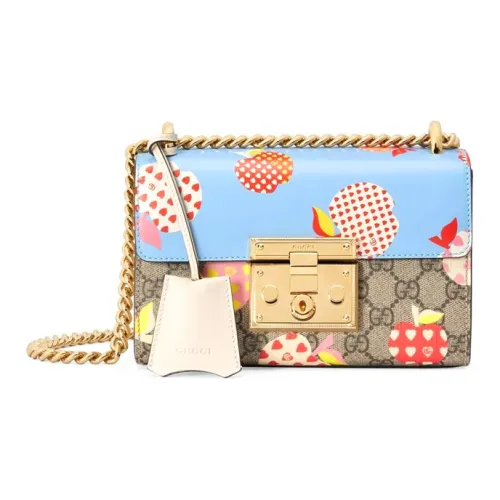 GUCCI Сумка с навесным замком холст и кожа коробка через плечо маленькая женская синий эбеновый