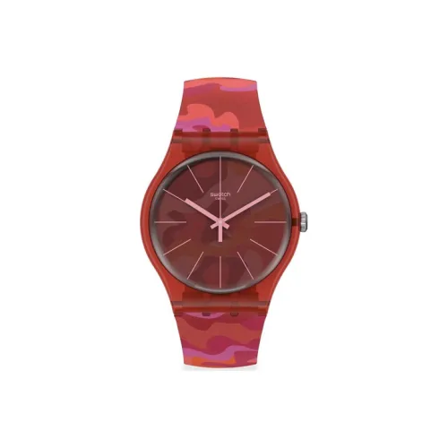 SWATCH OriginalsCollection Кварцевый механизм Унисекс Часы 41 мм Красный циферблат Часы Пластиковый корпус Часы Силиконовый ремешок SUOR116