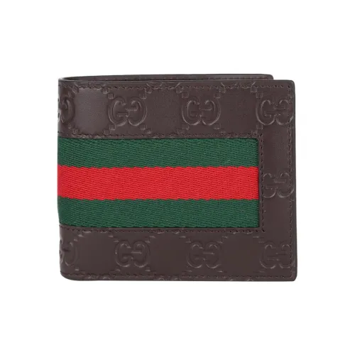 GUCCI Подпись Кожа Кошелек Мужской Темно-Коричневый