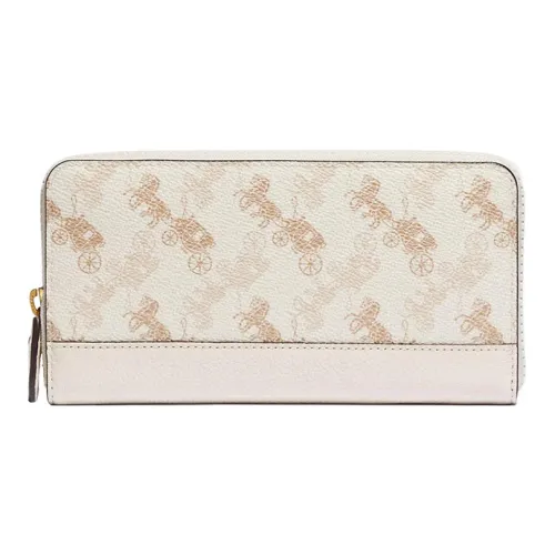 COACH Accordion Zip Покрытый холст с кожаными вставками молния длинный клатч кошелек маленький женский мел белый