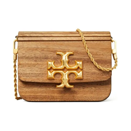 TORY BURCH ELEANOR Деревянный Крой Кожа Сумка через плечо Маленькая Женская Естественный Бежевый