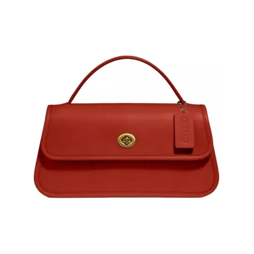 COACH Turnlock Кожа Сумка через плечо Сумка Женская Винтажная Красная