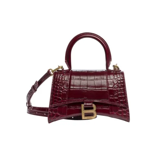 Balenciaga HOURGLASS Ткань Сумка Hourglass Сумка Сумка через плечо Сумка через плечо Маленькая Женская Бургунди