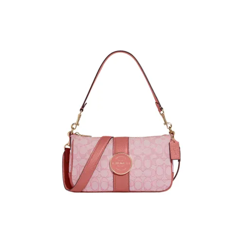 COACH Lonnie Жаккардовая ткань с кожаными вставками Сумка через плечо Женская Вишневый цветок Розовый Фуксия