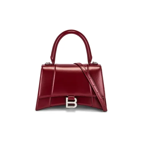 Balenciaga HOURGLASS Корова Кожа Одно Плечо Ручная Сумка Сумка через плечо Маленькая Темно-Красная Бургунди